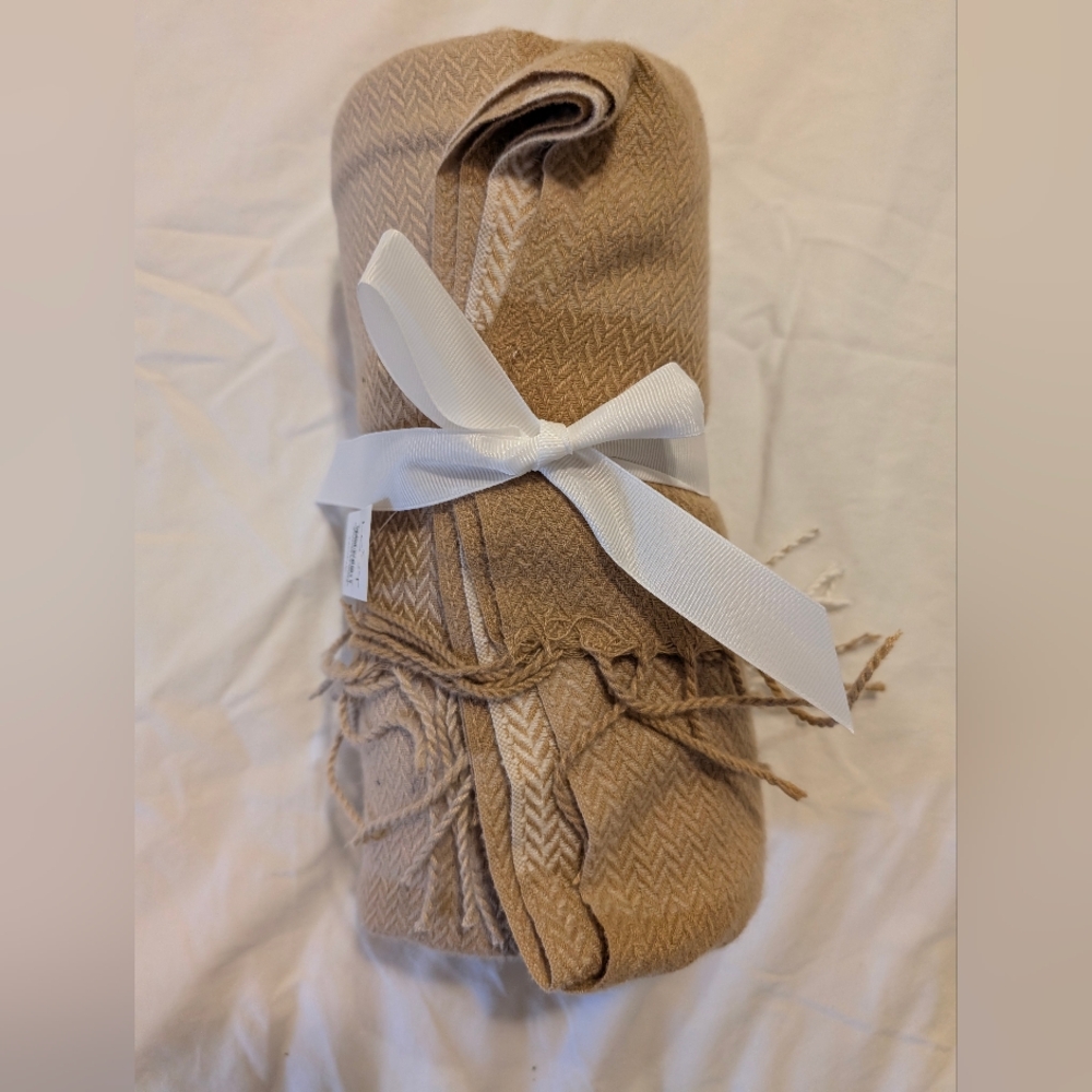 LOFT Brand New Blanket in Tan and White